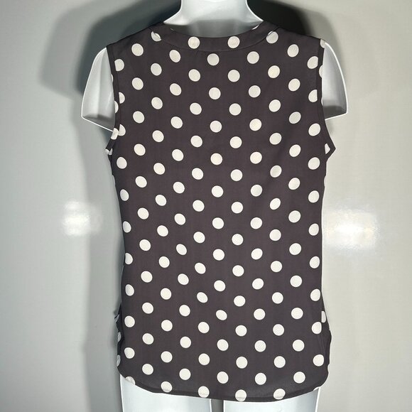 Anne Klein SZ S Silky sleeveless gray & white polka dot top Modern Office Staple - Picture 3 of 7
